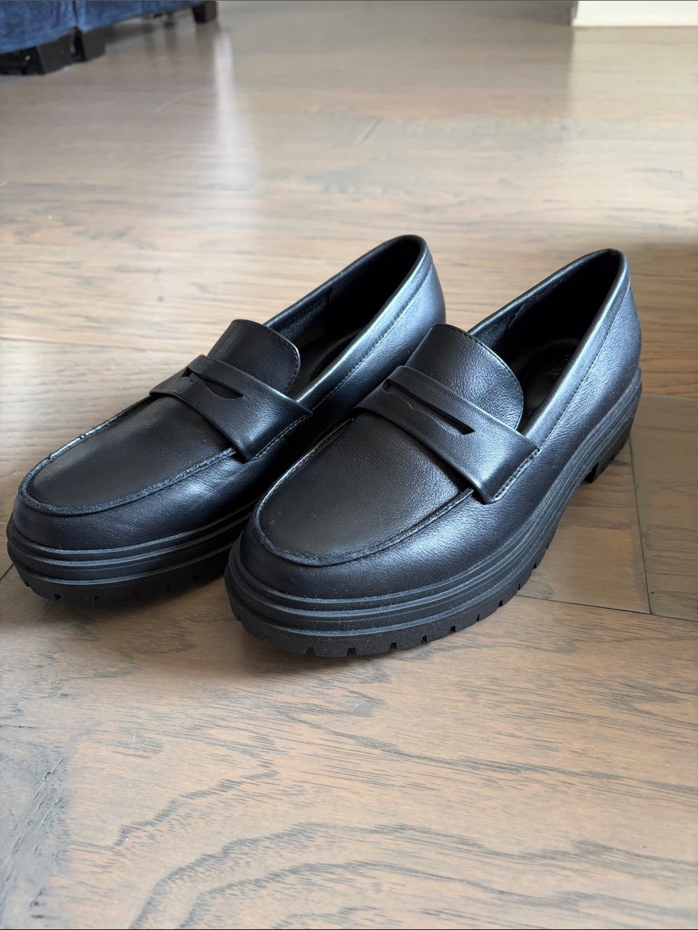 Quince Black Leather Platform Penny Loafers